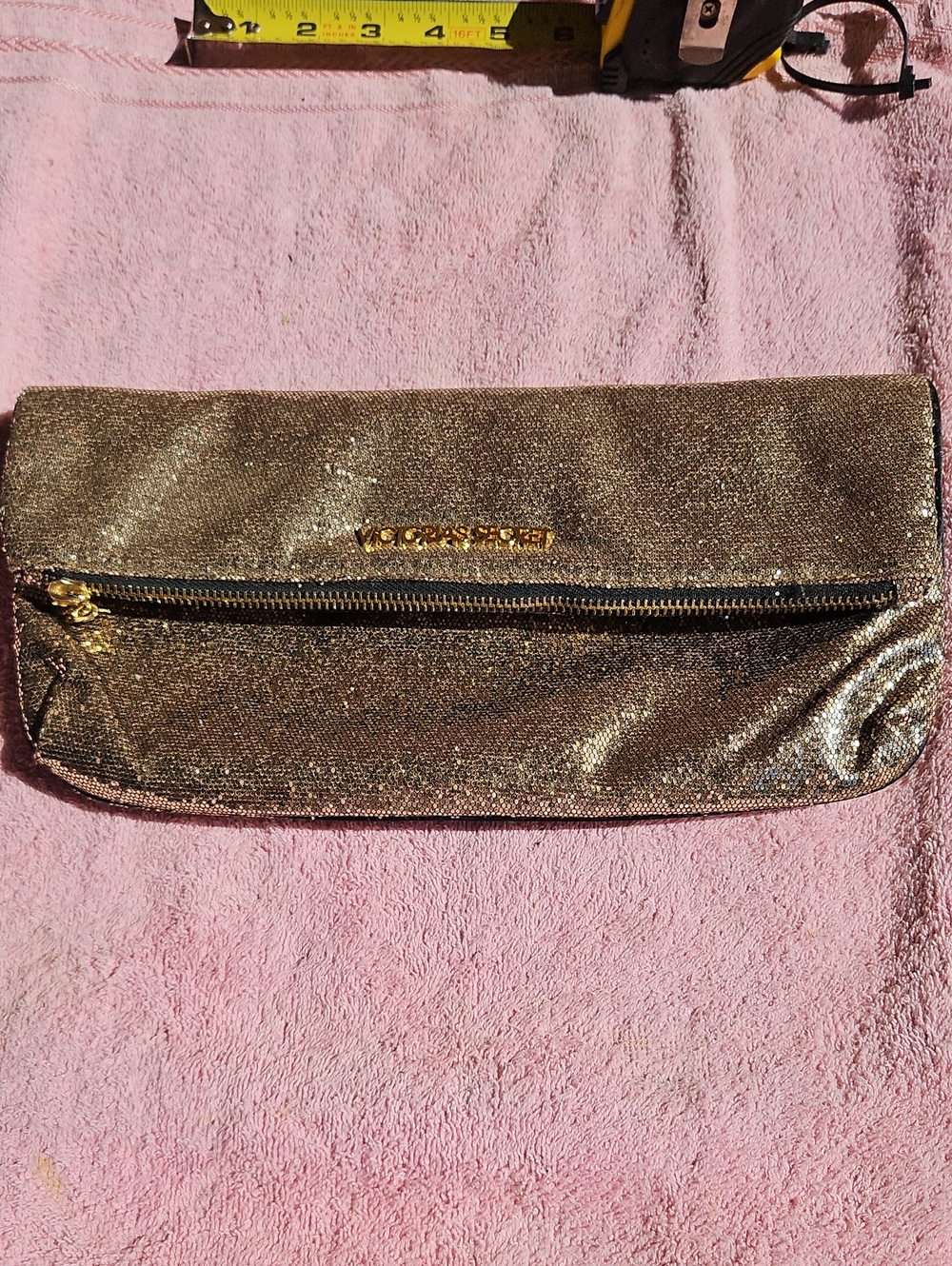 Victoria's Secret Gold Glitter Foldover Clutch